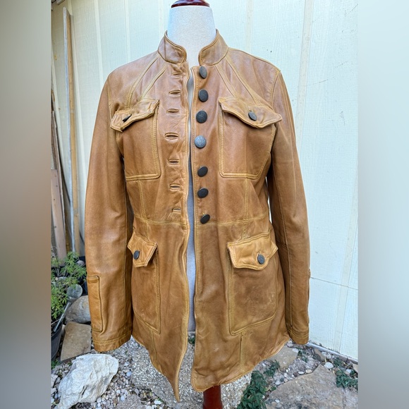 Free People We the Free Sheep Leather Horizons Military Jacket Button Tan Boho - Picture 2 of 10